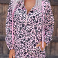 Leopard Print Zipper Kangaroo Pocket Pullover Hoodie