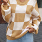 Stripe Checkered Bishop Sleeve Sweater