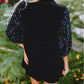 Sequin Puff Sleeve Buttoned Velvet Peplum Shirt