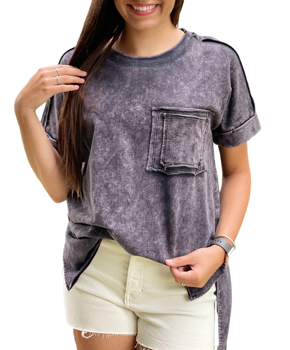 Vintage Mineral Wash Pocketed Tee with Slits