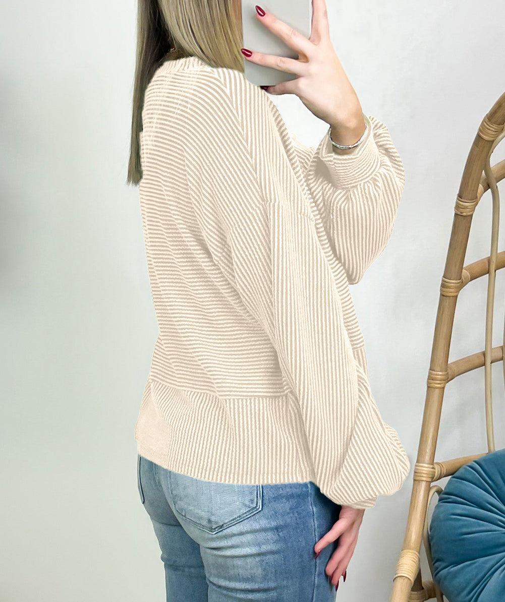 Texture Lantern Sleeve Buttons Henley Sweatsuit