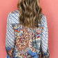 Mixed Floral Geometric Print Ruffled Long Sleeve Blouse