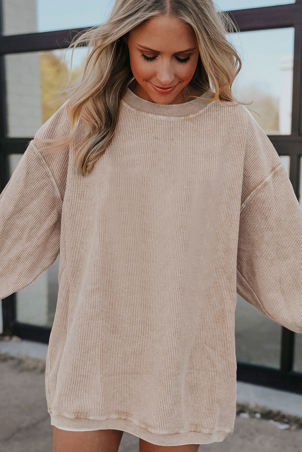Ribbed Corded Oversized Sweatshirt