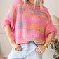 Colorful Stripes 3/4 Sleeve Loose Sweater
