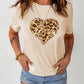 Sequined Leopard Love Heart Print Crew Neck T Shirt