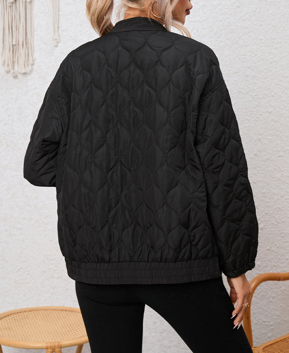 Solid Color Quilted Zip Up Puffer Jacket