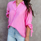 Split Back Tie Knot Buttoned Long Sleeve Shirt