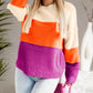 Color Block Drop Shoulder Round Neck Knit Sweater