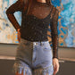 Rhinestone Sheer Mesh Slim Fit Long Sleeve Top