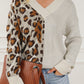 Color Block V Neck Drop Shoulder Knit Sweater