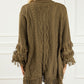 Fringe Trim Cable Knit Open Cardigan