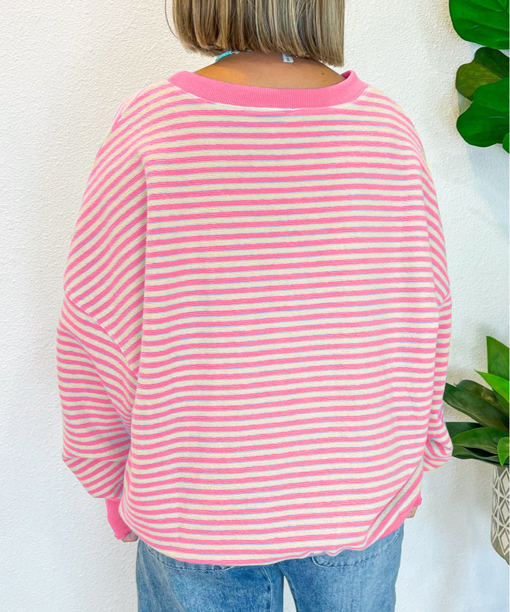 Stripe Loose Drop Shoulder Long Sleeve Top