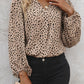 Leopard Print V Neck Puff Sleeve Blouse