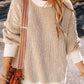 Striped Textured Knit Contrast Edge Loose Sweater