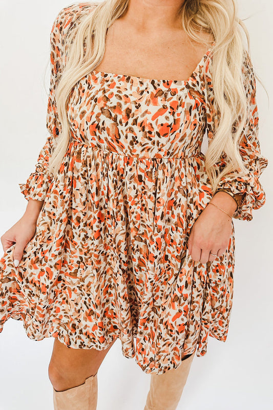 Abstract Print High Waist Square Neck Mini Dress