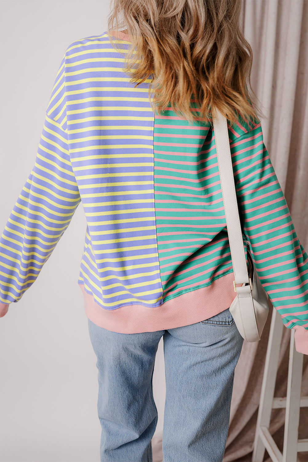 Stripe Casual Stripe Colorblock Drop Shoulder Oversize Sweatshirt