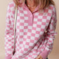 Checkered Buttons Collar V Neck Drop Shoulder Sweater