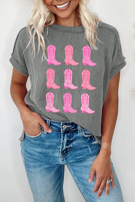 Ribbed Cowboy Boots Graphic T Shirt