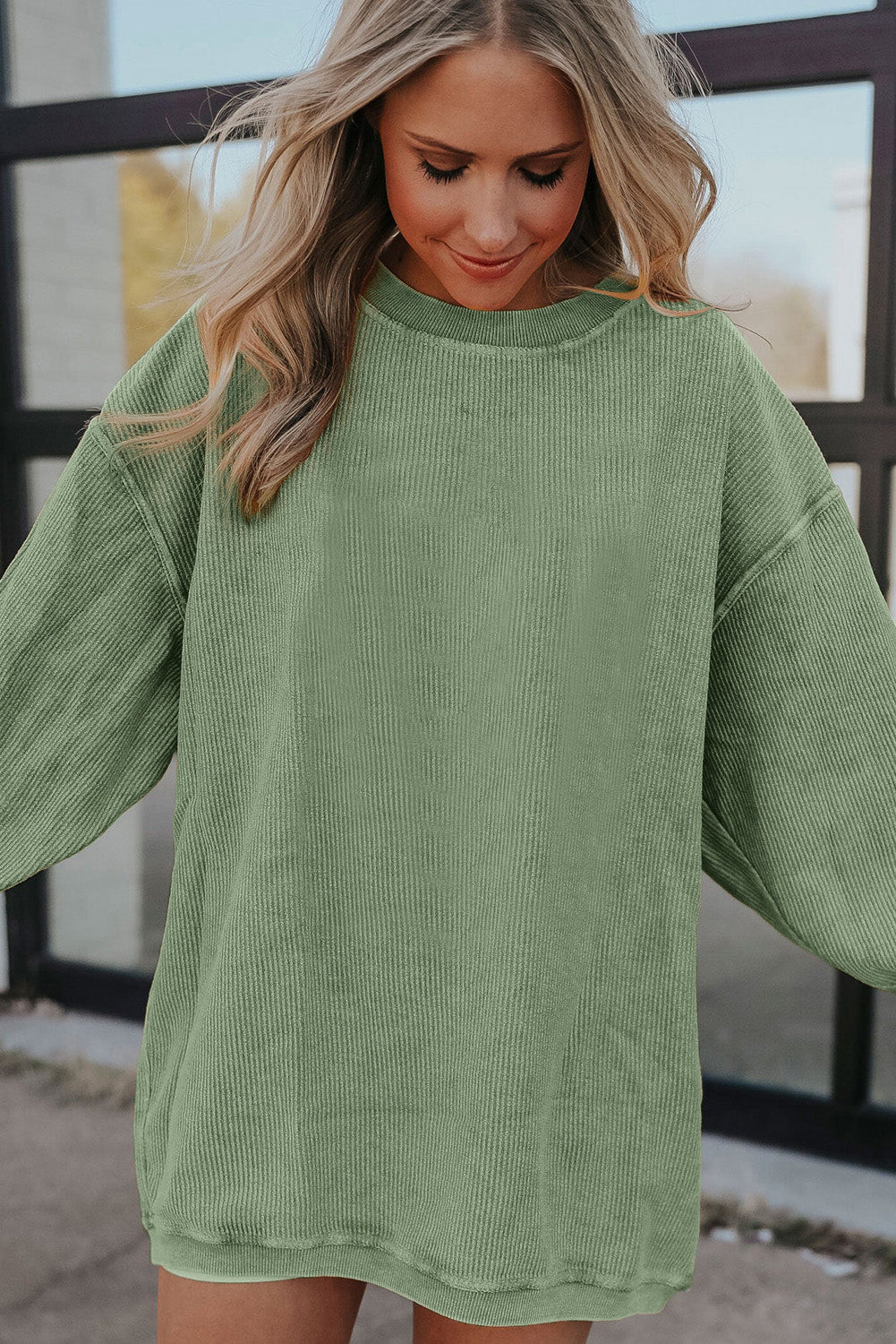 Ribbed Corded Oversized Sweatshirt