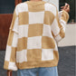 Stripe Checkered Bishop Sleeve Sweater