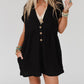 V Neck Buttons Loose Cuffed Short Sleeve Romper