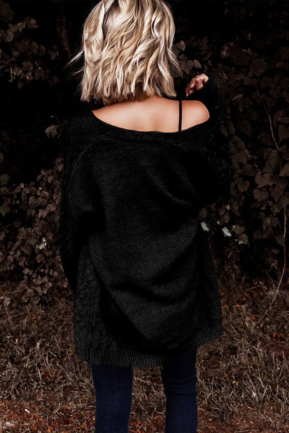 Open Front Woven Texture Knitted Cardigan with Pockets