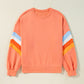 Rainbow Striped Sleeve Crew Neck Loose Sweatshirt