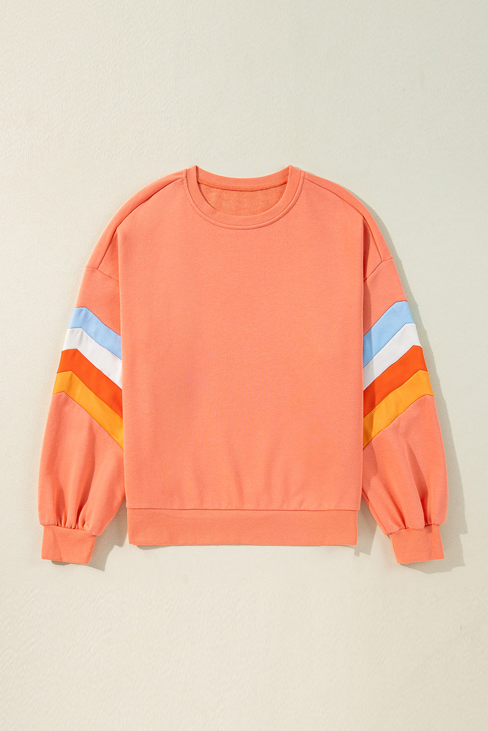 Rainbow Striped Sleeve Crew Neck Loose Sweatshirt