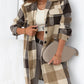 Tan Plaid Button-Down Flap Pocket Long Shacket