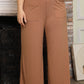 Ribbed Patch Pocket Frill Waist Wide Leg Plus Pants