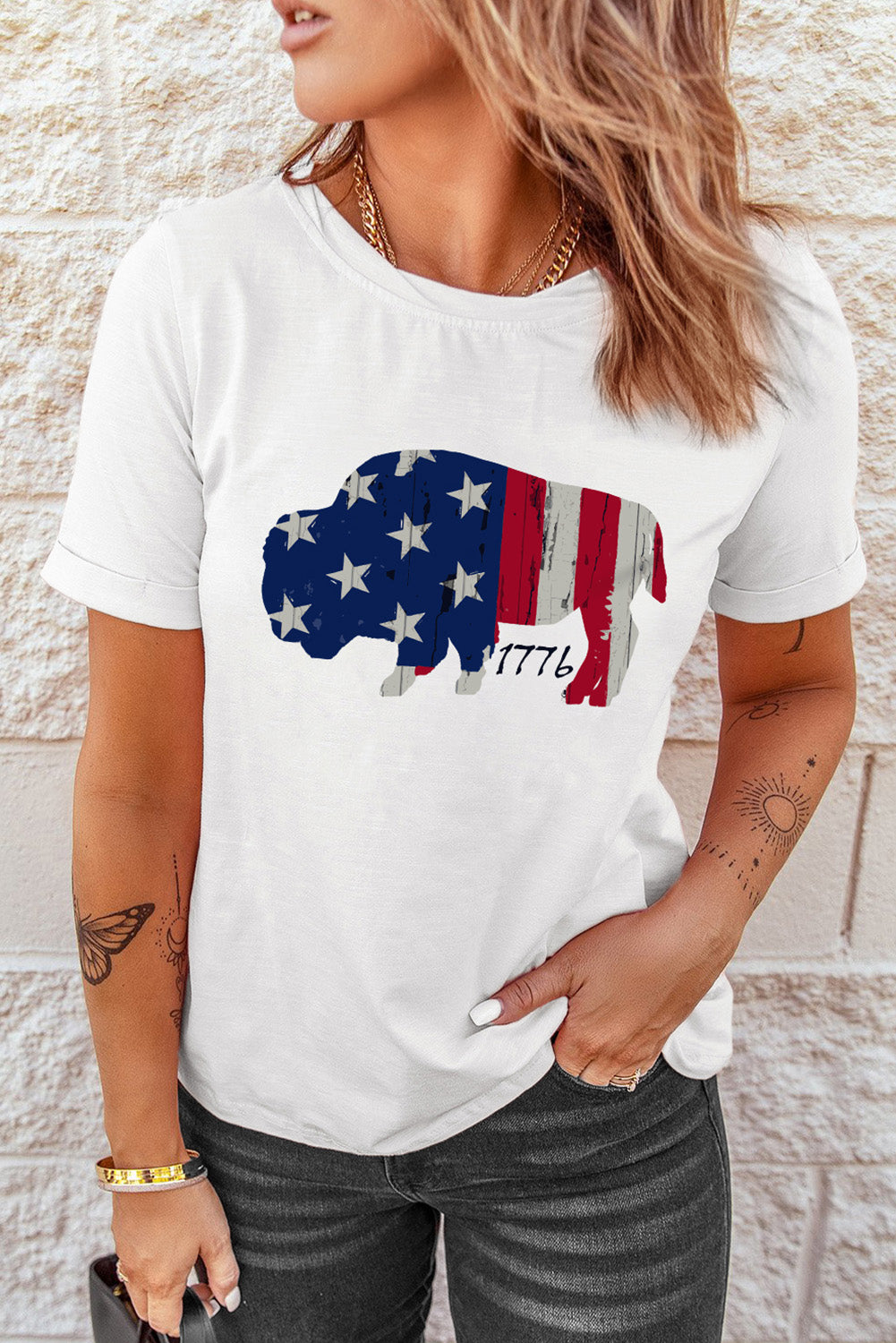 American Flag Bull Graphic Short Sleeve Tee