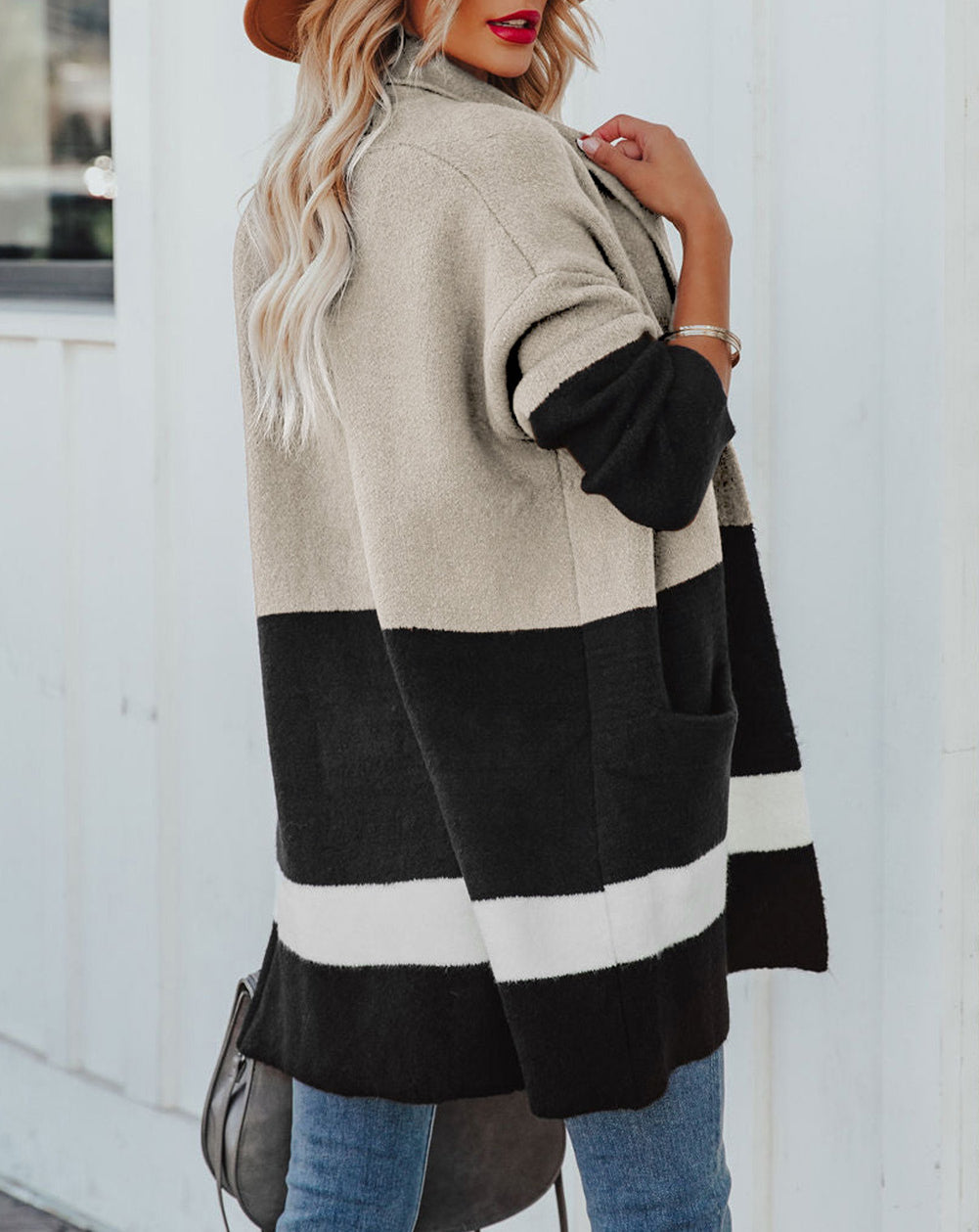 Gingerbread Latte Colorblock Pocketed Cardigan