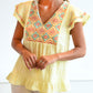 Geometric Embroidery Textured Top with Ruffles