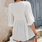Lace V-Neck Bracelet Sleeve Ruffle Blouse