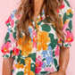 Floral Print Ruffle Trim Puff Sleeve Shirt