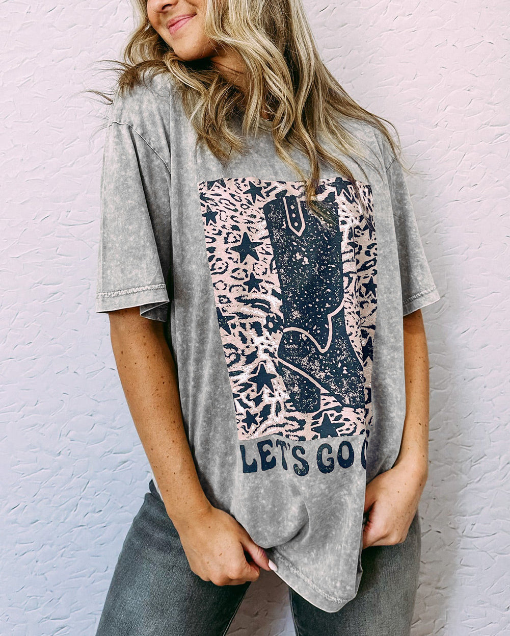Gray Let\'s Go Girls Cowboy Boots Graphic Tee