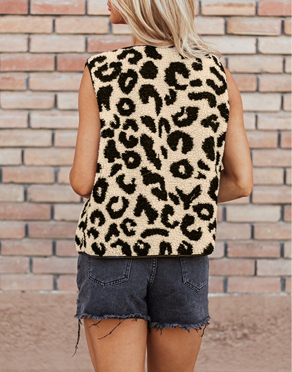 Leopard Print Sherpa Vest Coat