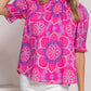 Floral Print Frilled Neck Smocked Puff Sleeve Blouse