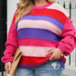 Plus Size Striped Knit Pompom Puff Sleeve Sweater