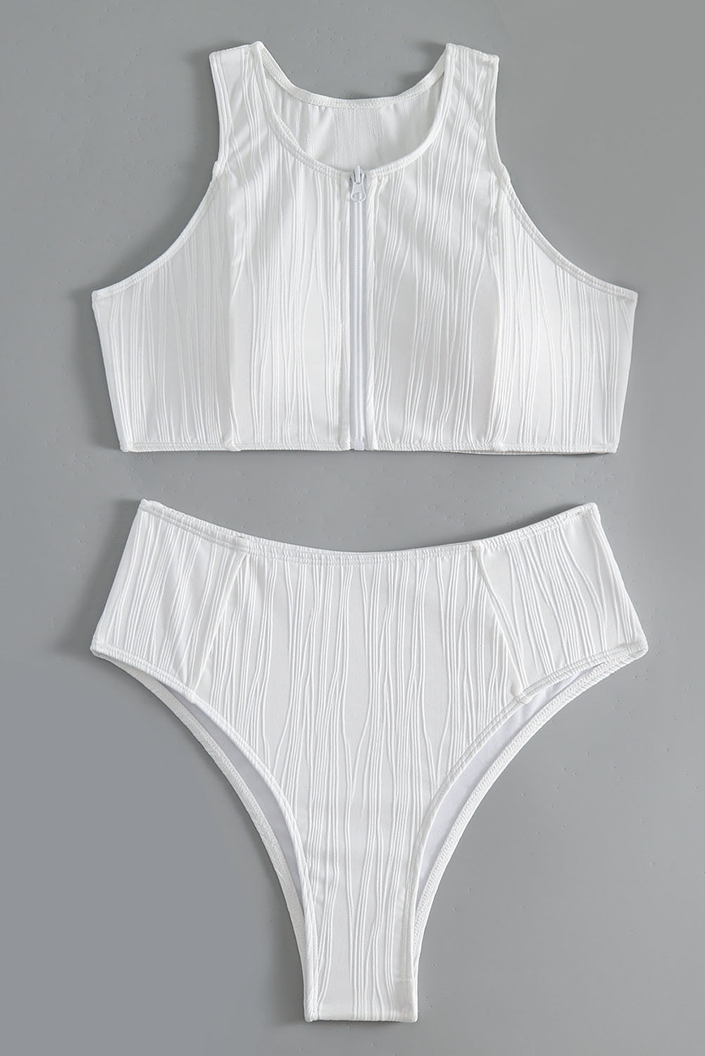 Textured Zip up Racerback Swim Top High Waisted Bikini