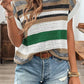 Stripe Color Block Eyelet Knit Short Sleeve Sweater Tee