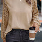 Flaxen Lace Patch Sleeve Waffle Knit Top