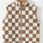 Checkered Sherpa Collared Jacket Vest