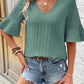 Ruffled Half Sleeve V Neck Textured Top