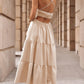 Crossover Backless Bodice Tiered Maxi Dress