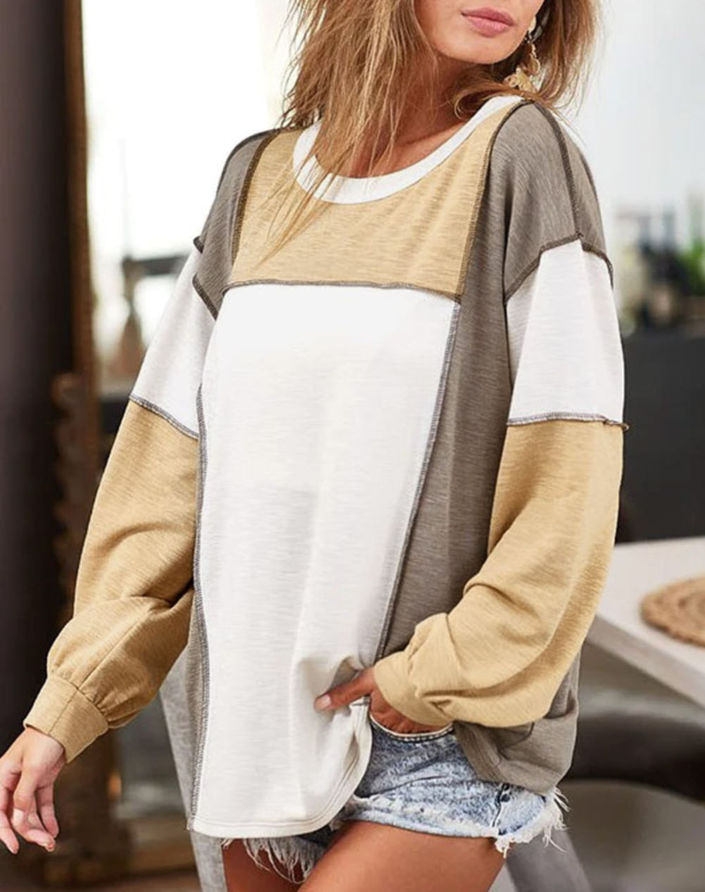 Exposed Seam Color Block Patchwork Top