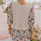 Faux Two Piece Knit Patchwork Floral Print Plus Size Top