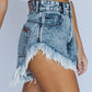 Dark Acid Wash Raw Hem Jean Shorts