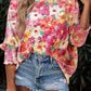 Shirred Cuffs 3/4 Sleeve Floral Blouse