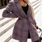 Plaid Lapel Collar One Button Midi Coat